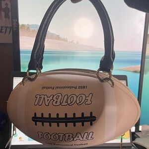 Football-Shaped Tan and Black Handbag